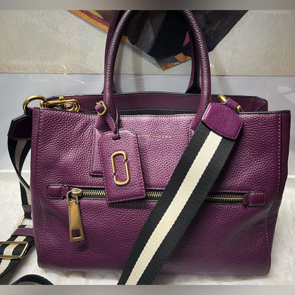 MARC JACOBS Purple Leather Top Handle Bag with Long Strap